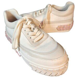 Both Paris Tyres Women's White Platform Sneakers Pink Accent Size 39 EU | 8 US
